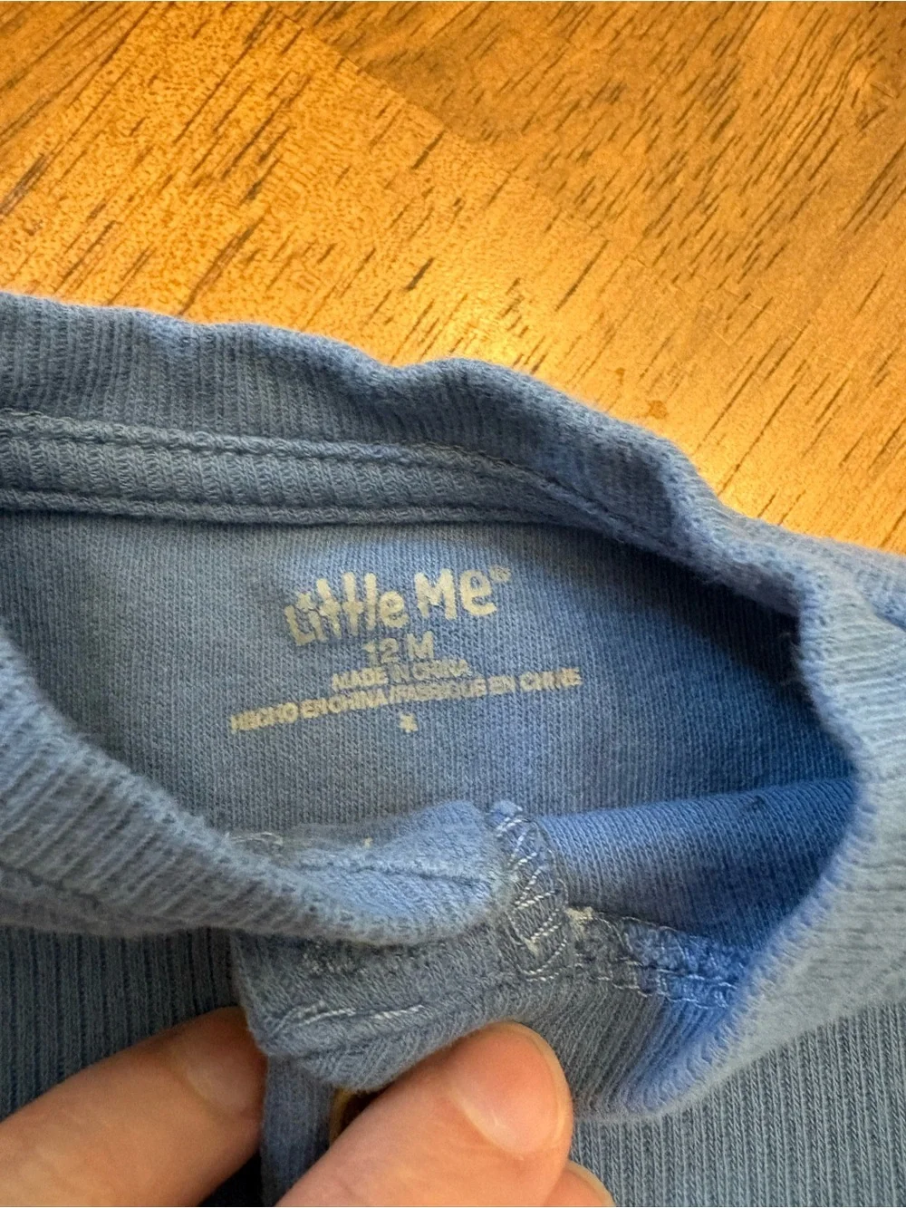 Little Me 12M Blue Ribbed Short-Sleeve Onesie with Henley Buttons